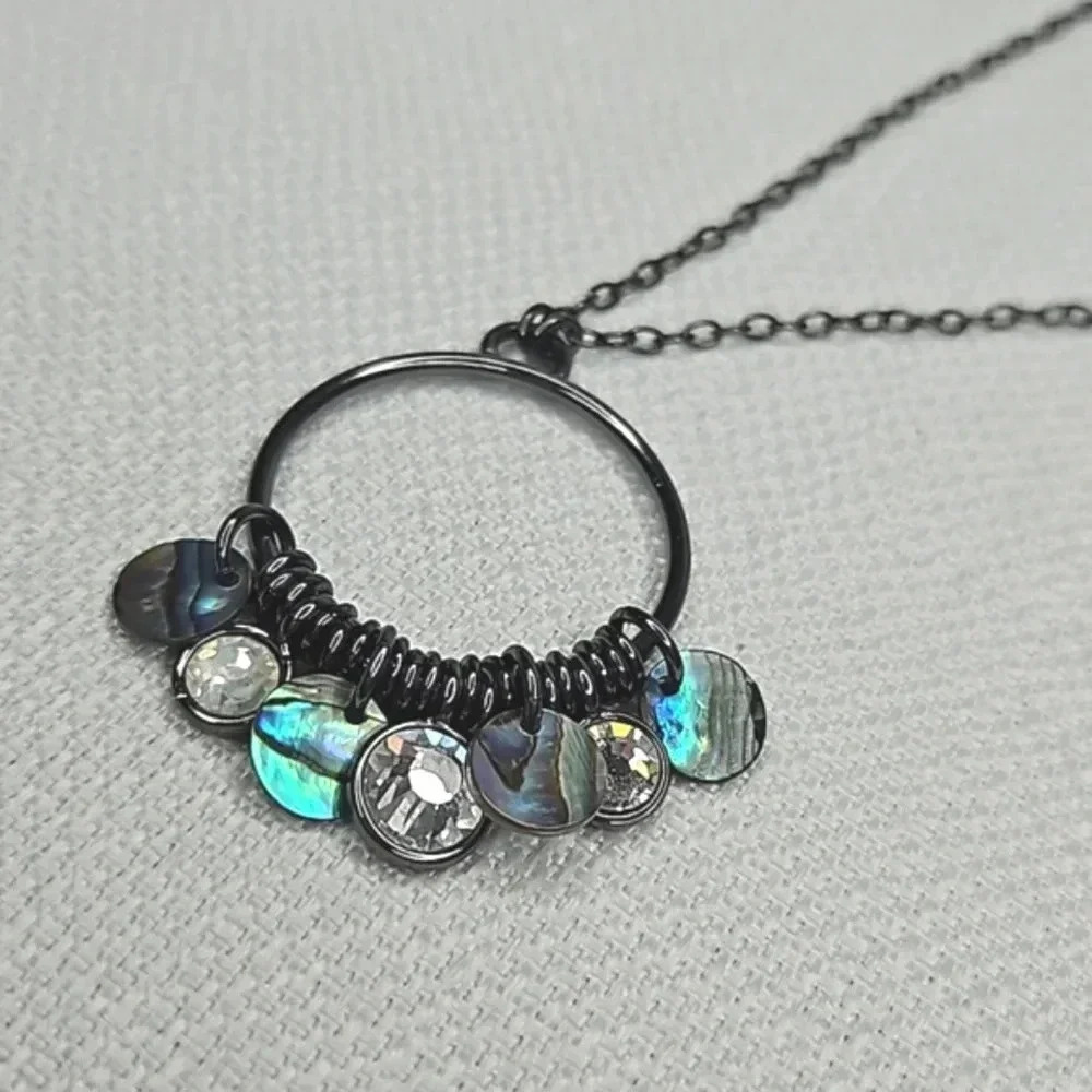 Lia Sophia Hematite Blue Mother of Pearl Long Necklace